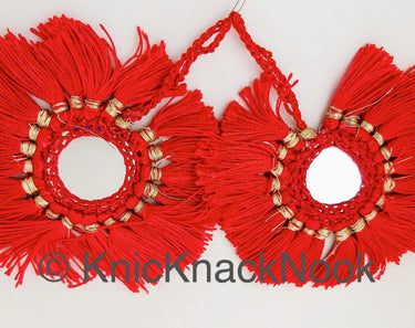 Mirrored Tassels In Grey / Green / Brown / Red / Blue, Crochet Mirror Tassel, Handmade Latkan Boho